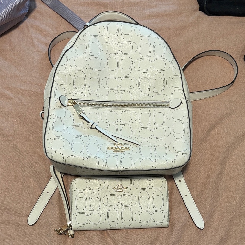 Coach Off-White Backpack and Wallet Set